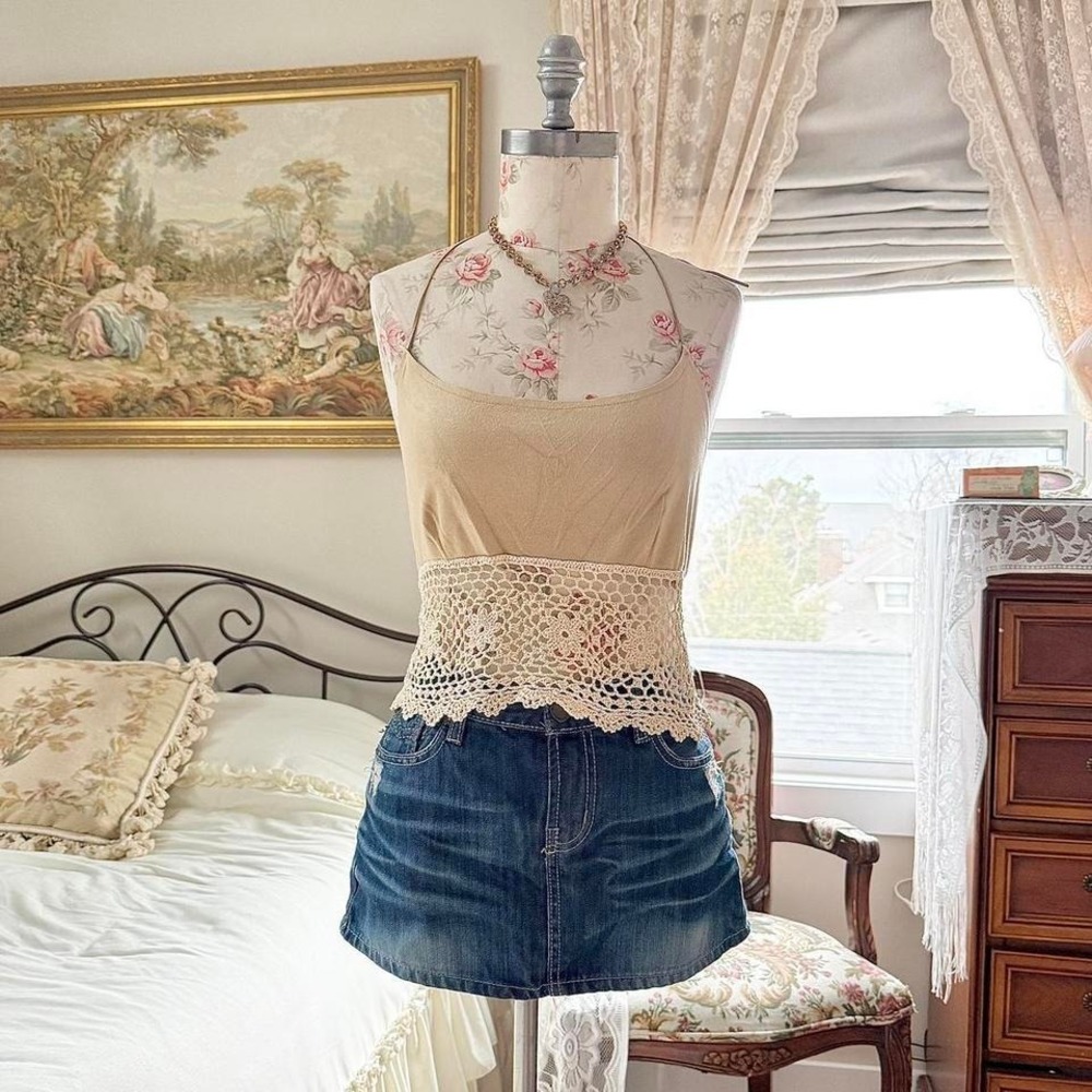 crochet halter top Y2K crochet trim halter top medium
